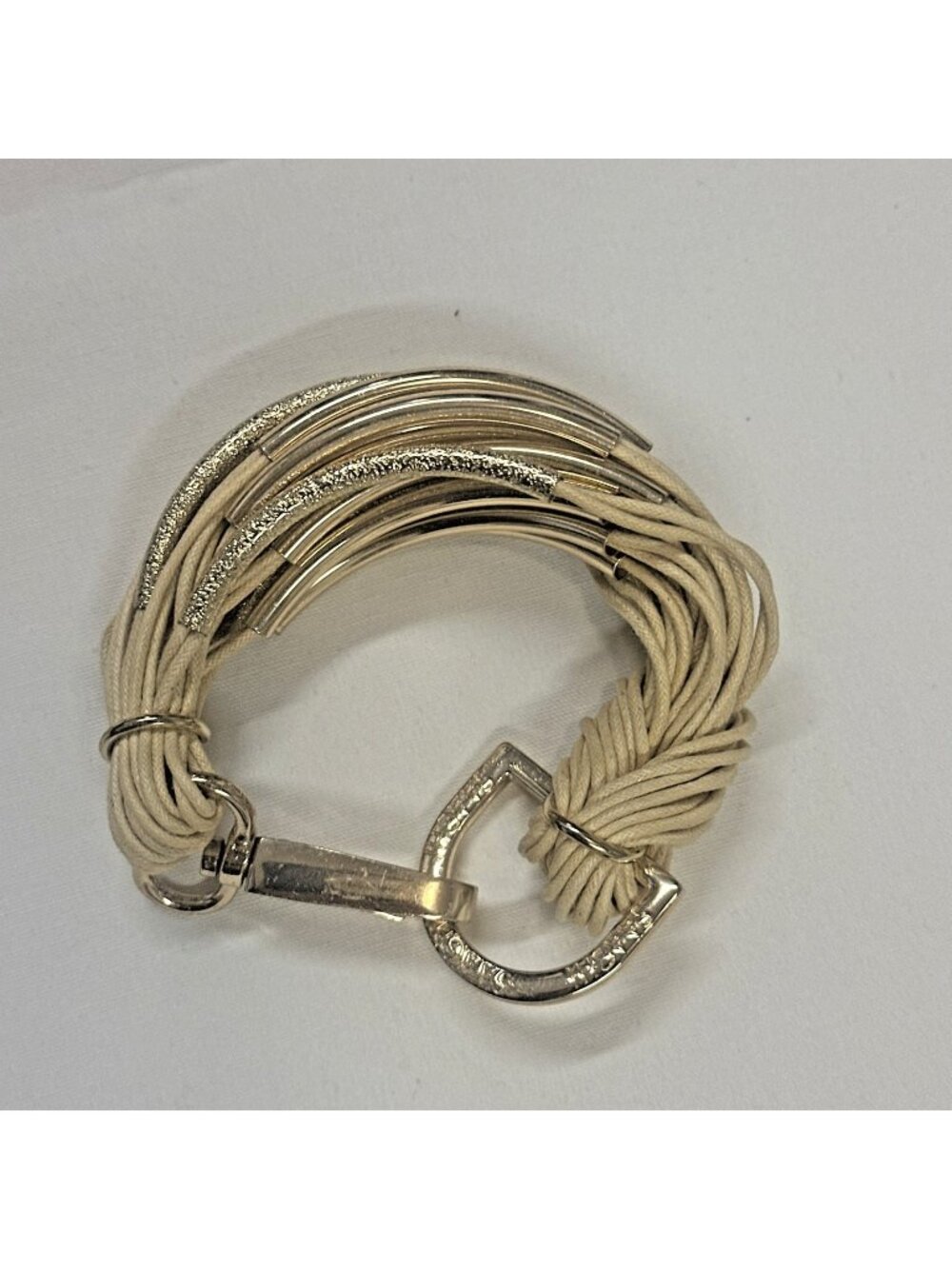 Saachi Womens Cream Cord Wrap Bracelet Gold Tone Multi Strand Boho Jewelry